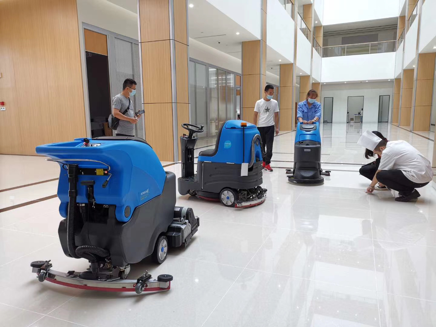 The hotel USES a floor washer for cleaning